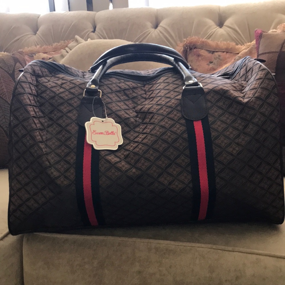 Essen Bella Large Weekender travel bag by Color: Dark Brown/Brown pattern